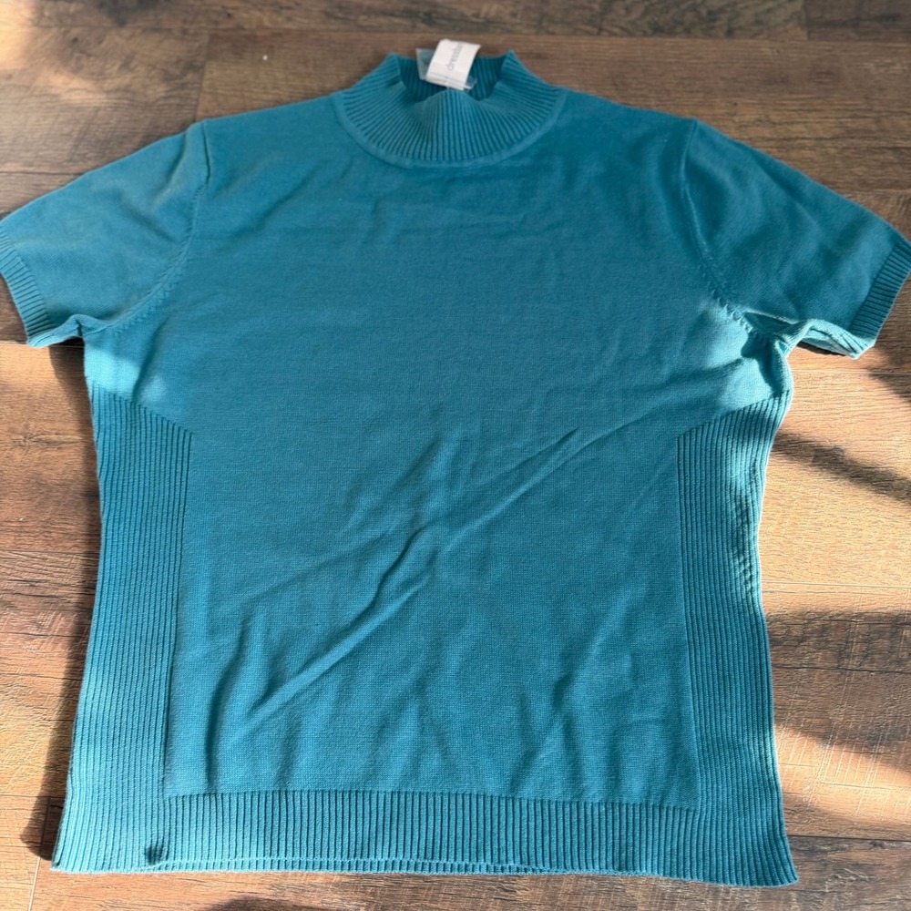 Dressbarn‎ Mock Neck Short Sleeve Sweater Womens XL Teal Blue 176321